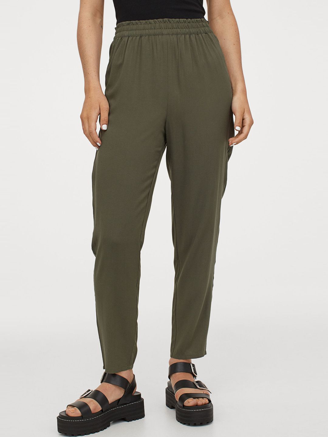 H&M Women Green Pull-On Trousers