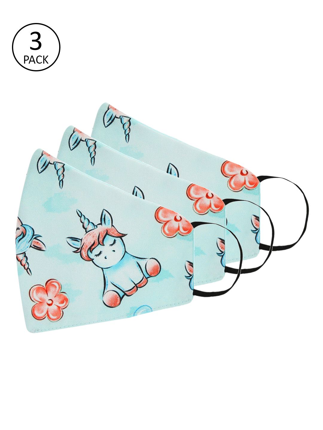 Tossido Kids 3 Pcs Green Printed 3-Ply Reusable Cloth Masks-image-8