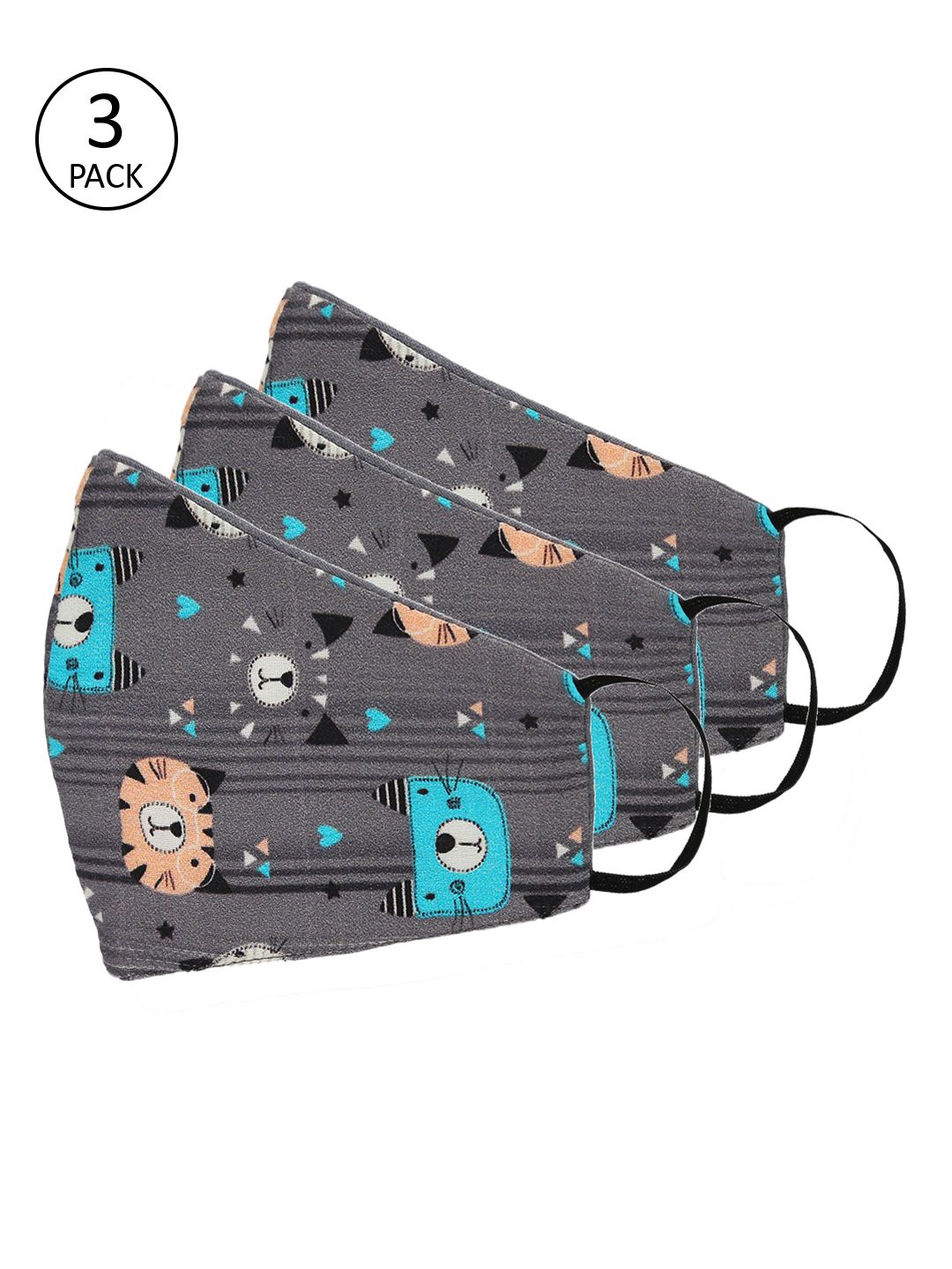 Tossido Kids Grey Pack Of 3 Reusable 3-Ply Cloth Masks-image-1