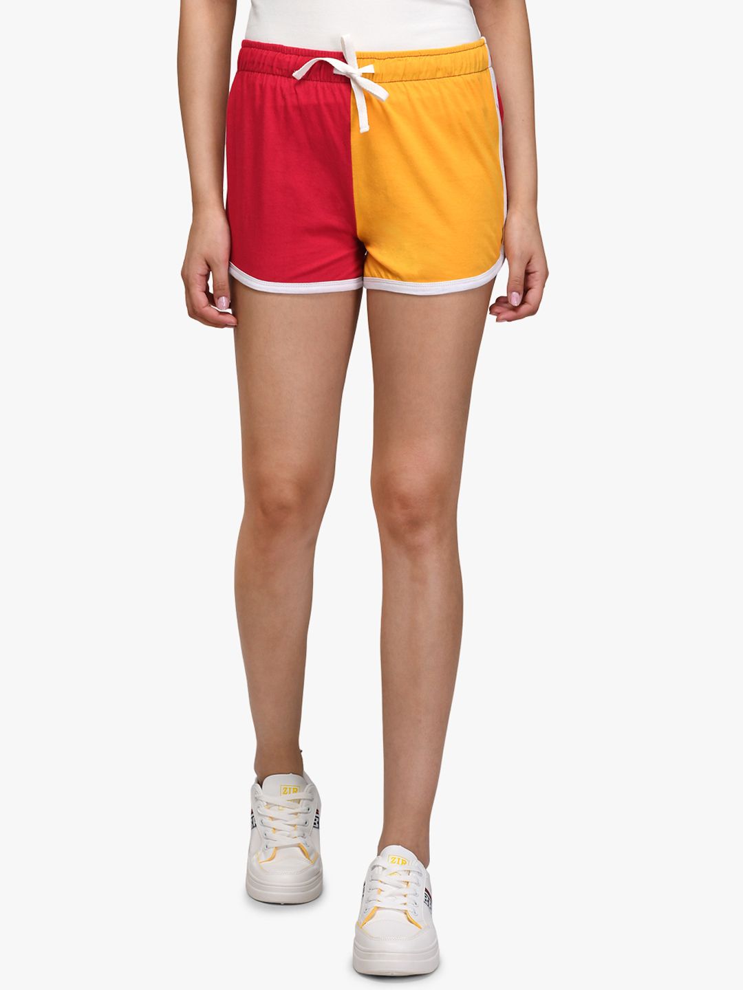Kotty Women Red & Yellow Colourblocked Regular Fit Hot Pants-picture-18