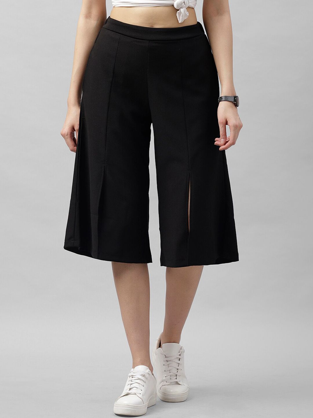 Athena Women Black Flared Solid Culottes-picture-34