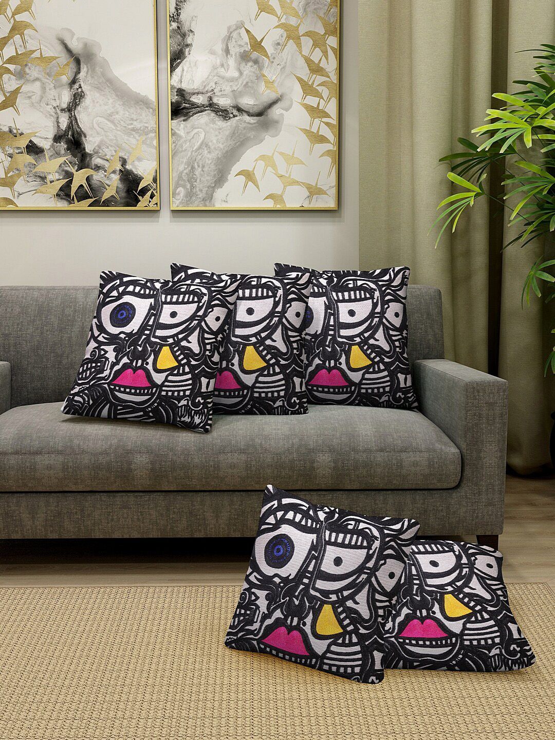 KLOTTHE Black & White Set of 5 Embroidered Square Cushion Covers-picture-48