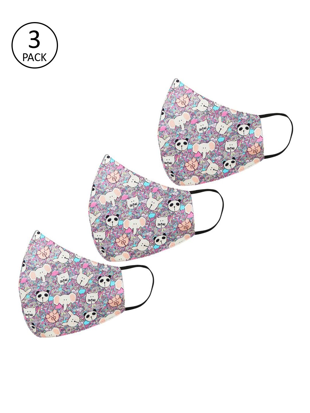 Tossido Kids Pack Of 3 Mauve Printed 3-Ply Reusable Cloth Masks-image-7
