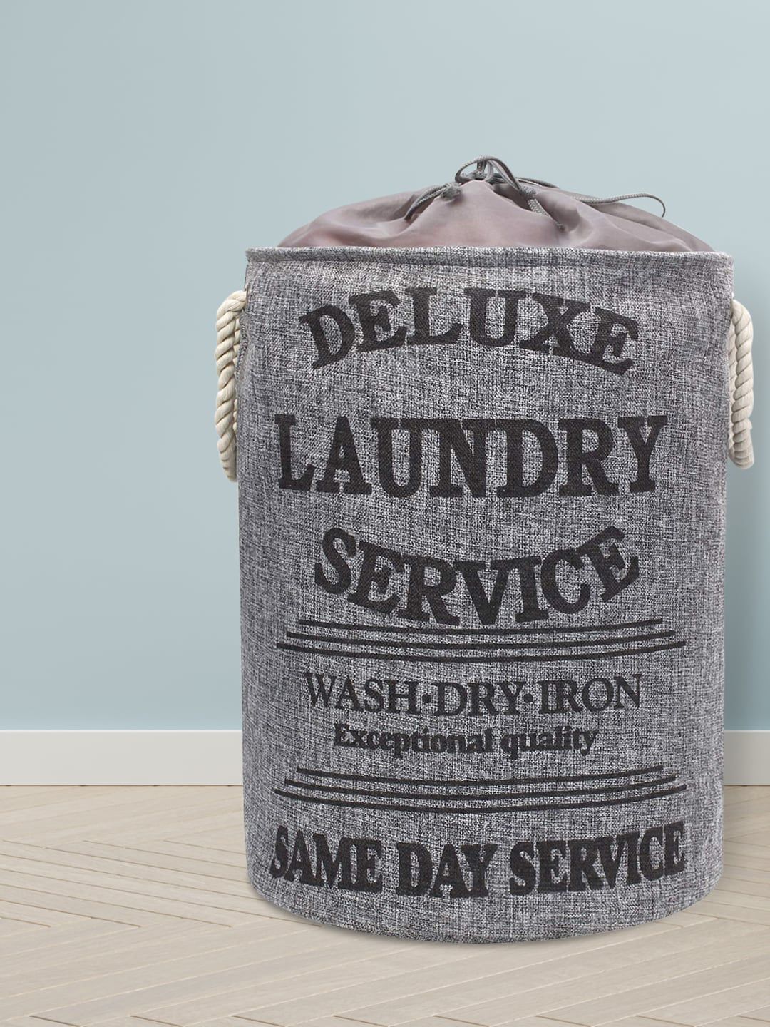HomeStorie Grey & Black Printed Round Foldable Cloth Laundry Basket-image-37