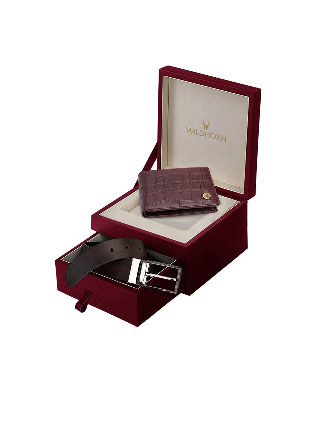 WildHorn Men Maroon Genuine Leather RFID Protected Wallet & Belt Combo Gift Set-picture-16