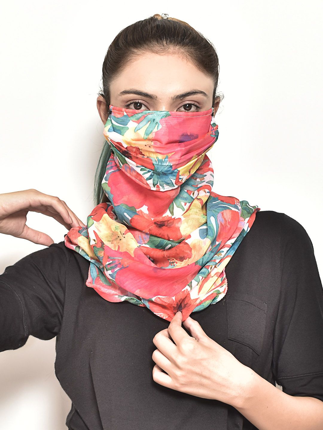 Swayam Woman Multicoloured Reusable 3-Layers Outdoor Protective Face Mask With Scarf-picture-5