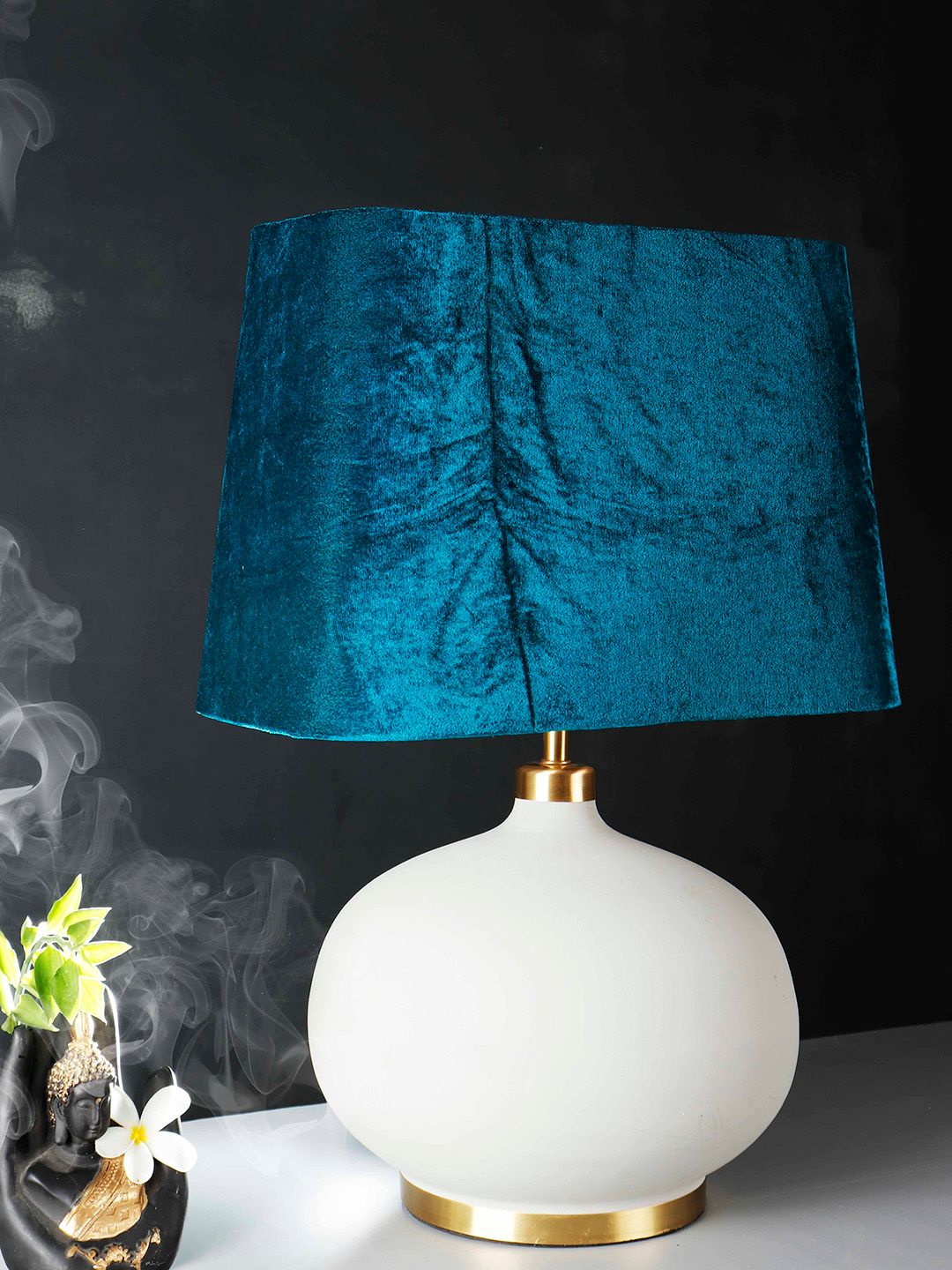 Grated Ginger Green & Grey Self Design Handcrafted Buffet Table Lamp with Shade-image-38