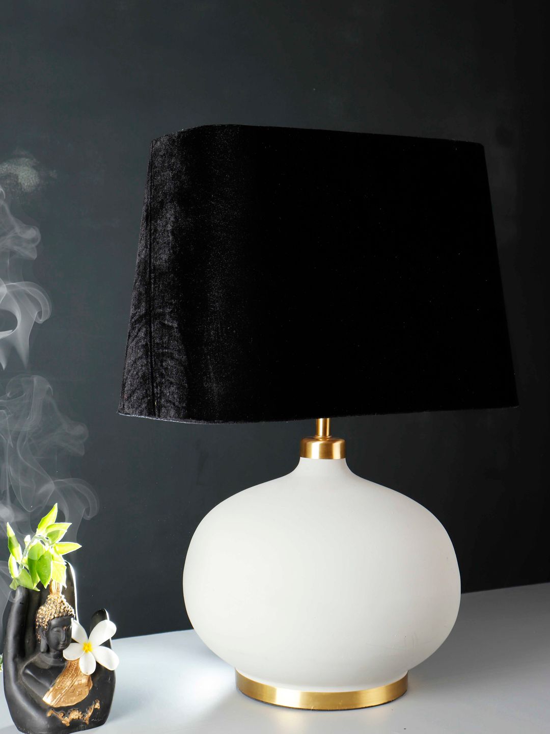 Grated Ginger Black & Grey Solid Handcrafted Buffet Table Lamp with Shade-image-9