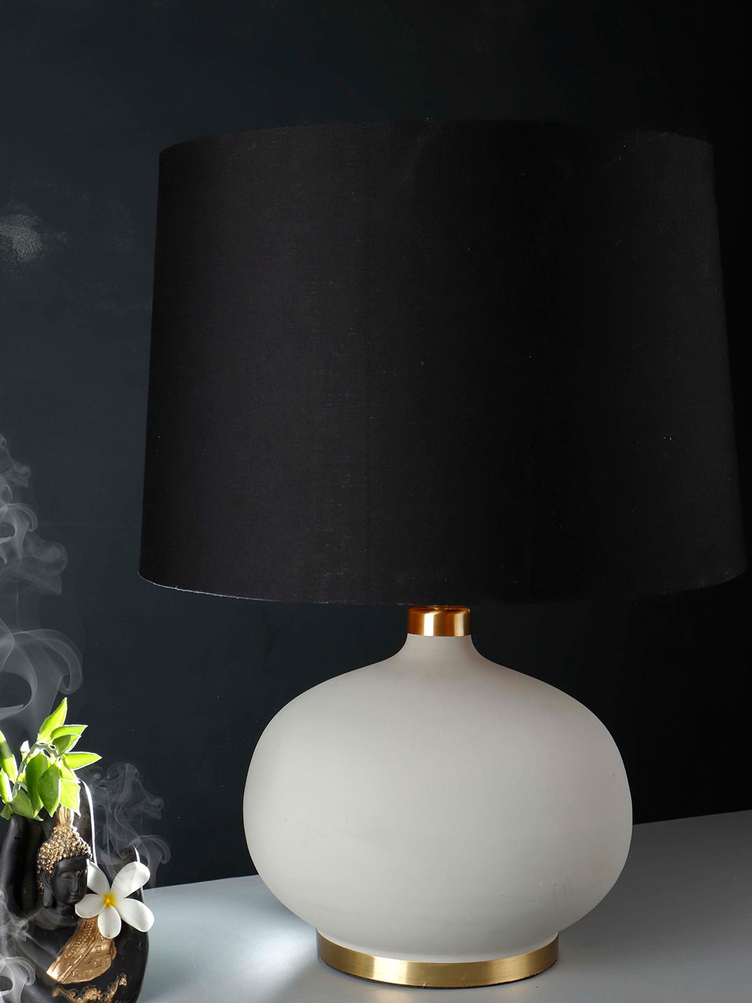 Grated Ginger Black & Grey Solid Handcrafted Bedside Standard Table Top Lamp with Shade-image-10