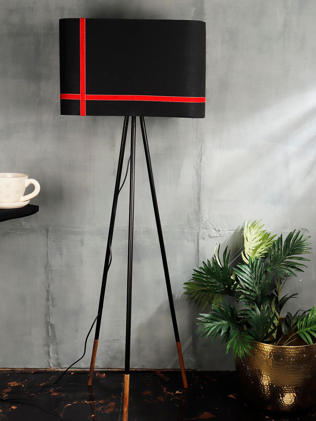 Grated Ginger Black Solid Handcrafted Rectangular Tripod Lamp-image-7