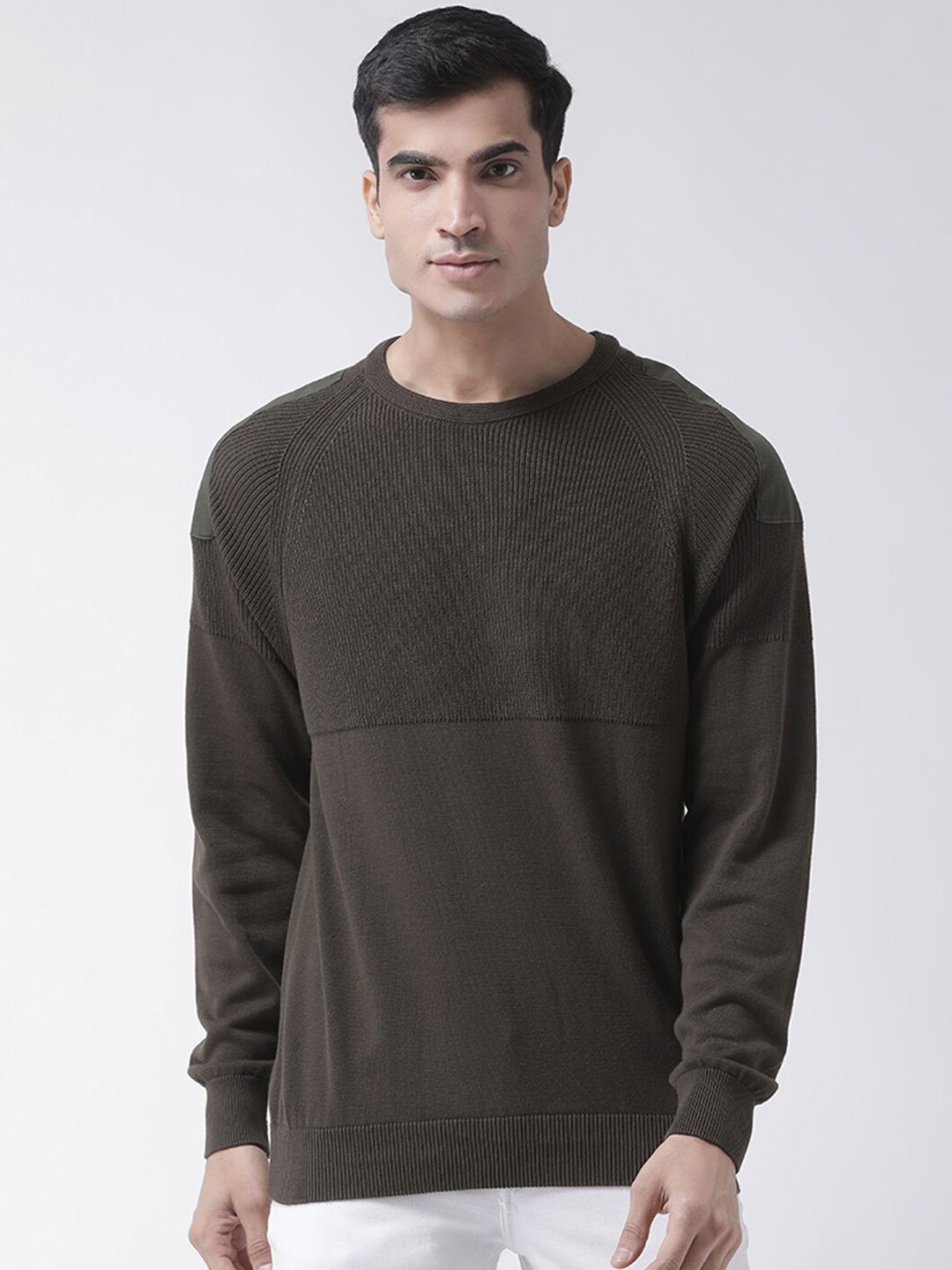 Club York Men Olive Green Self Design Pullover Sweater-picture-21