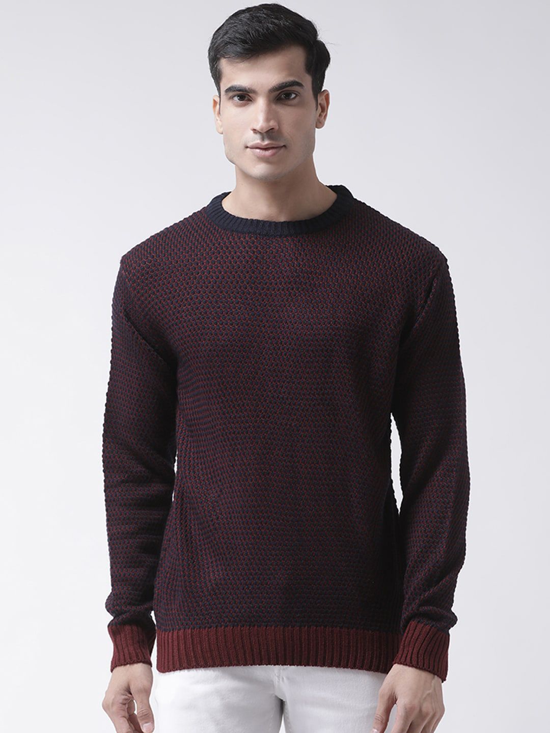 Club York Men Navy Blue & Maroon Self Design Pullover Sweater-picture-46