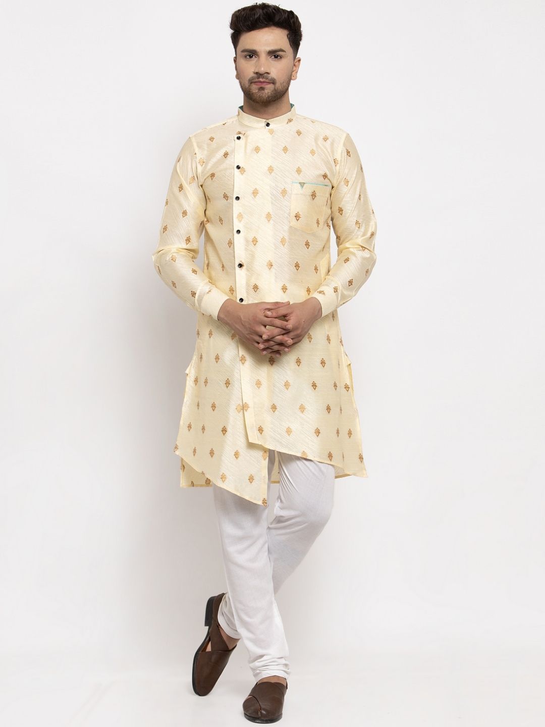 KLOTTHE Men Beige & Gold-Coloured Printed Straight Kurta-picture-13