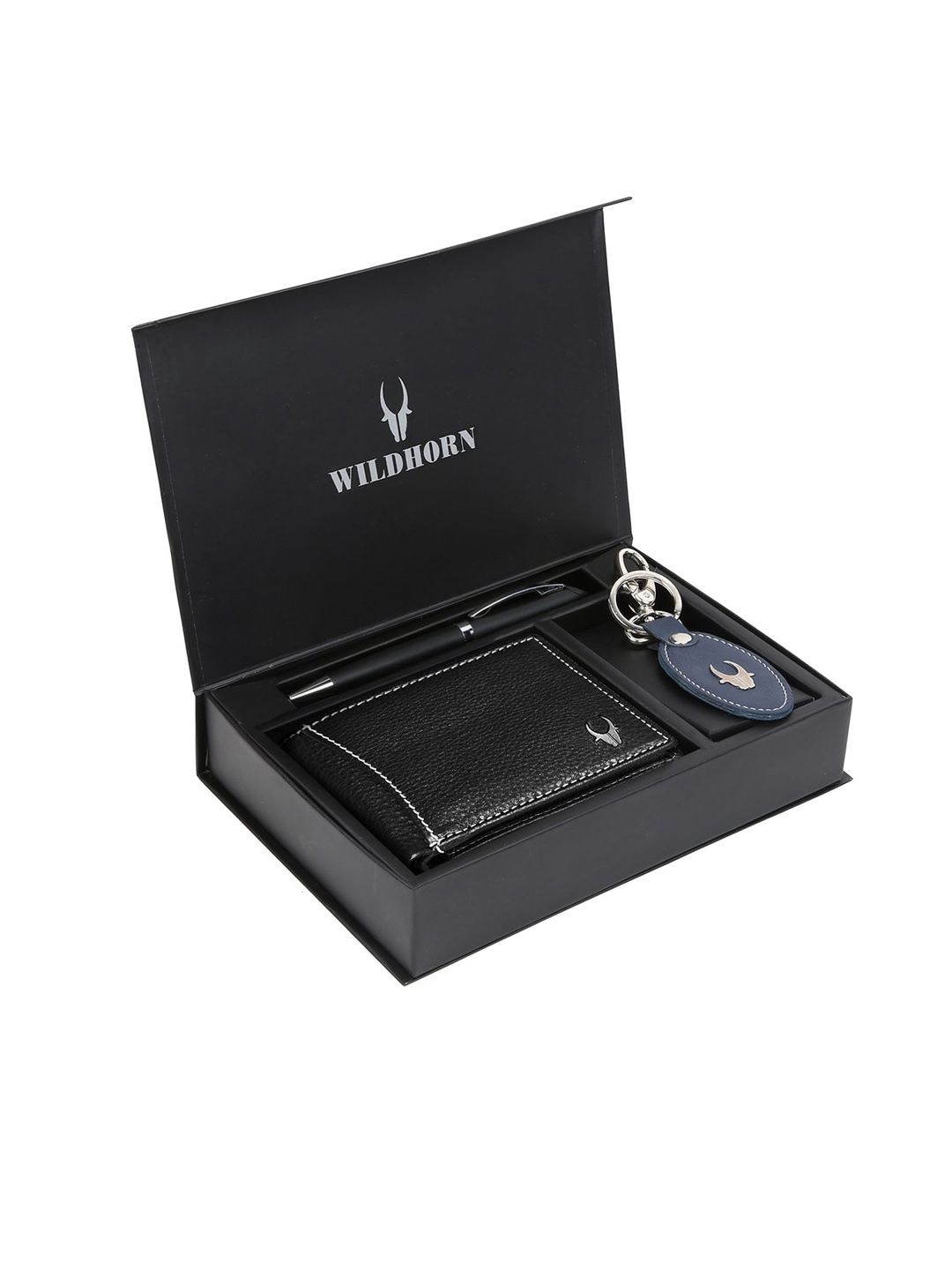 WildHorn Men Black & Blue RFID Protected Genuine Leather Wallet & Pen Accessory Gift Set-picture-24