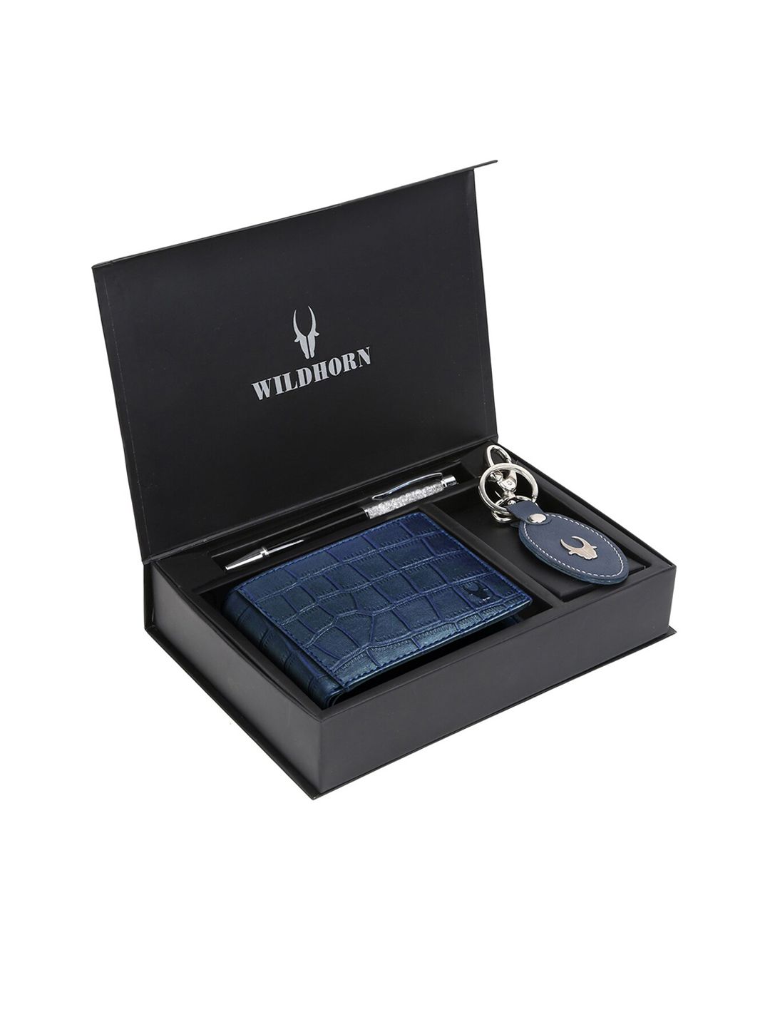 WildHorn Men Blue & Black RFID Protected Genuine Leather Wallet & Pen Accessory Gift Set-picture-20