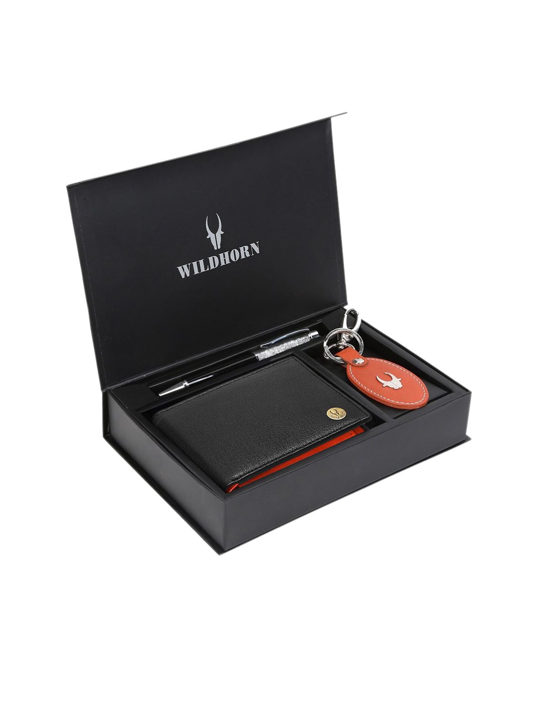 WildHorn Men Black & Orange RFID Protected Genuine Leather Accessory Gift Set-picture-12