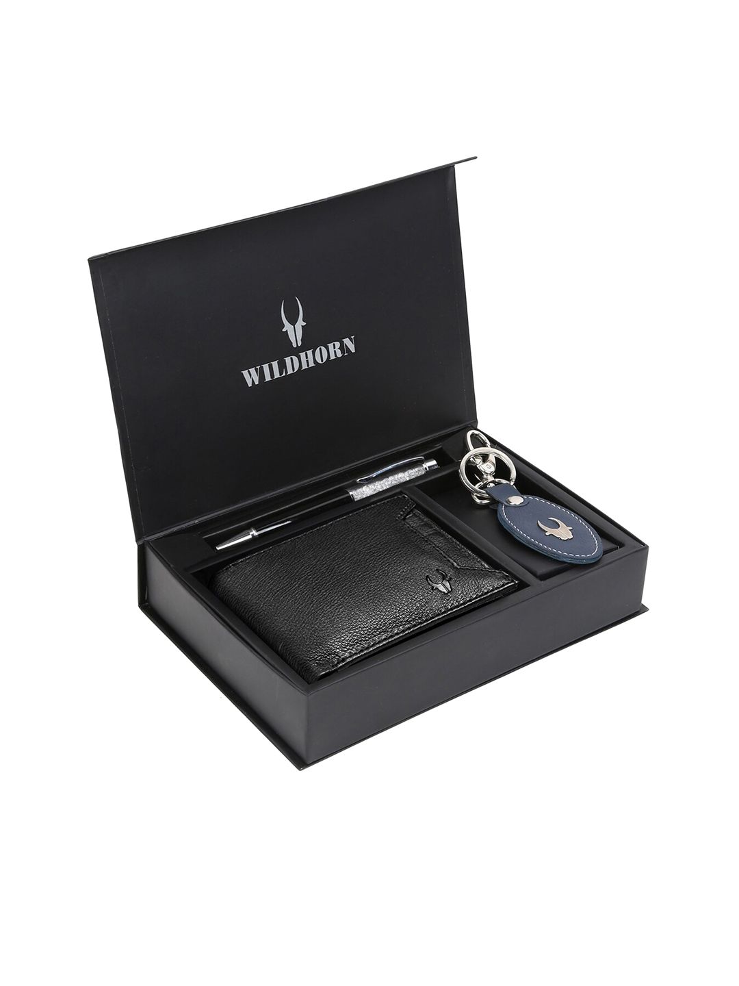 WildHorn Men Black & Blue RFID Protected Genuine Leather Wallet & Pen Accessory Gift Set-picture-42