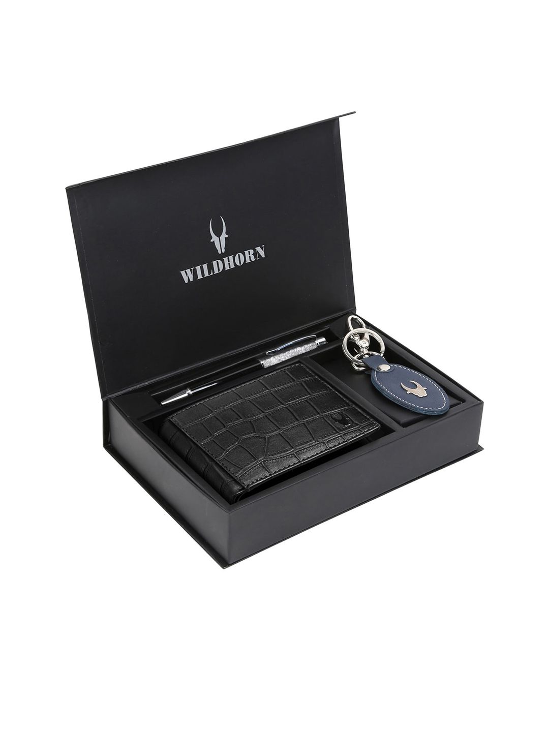 WildHorn Men Black & Blue RFID Protected Genuine Leather Wallet & Pen Accessory Gift Set-image-14