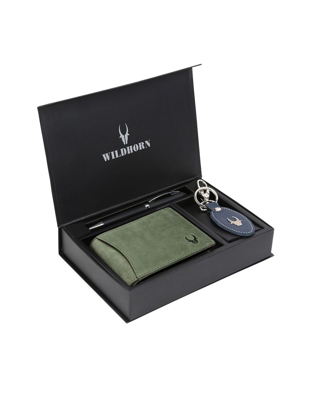 WildHorn Men Green & Blue RFID Protected Genuine Leather Accessory Gift Set-picture-28