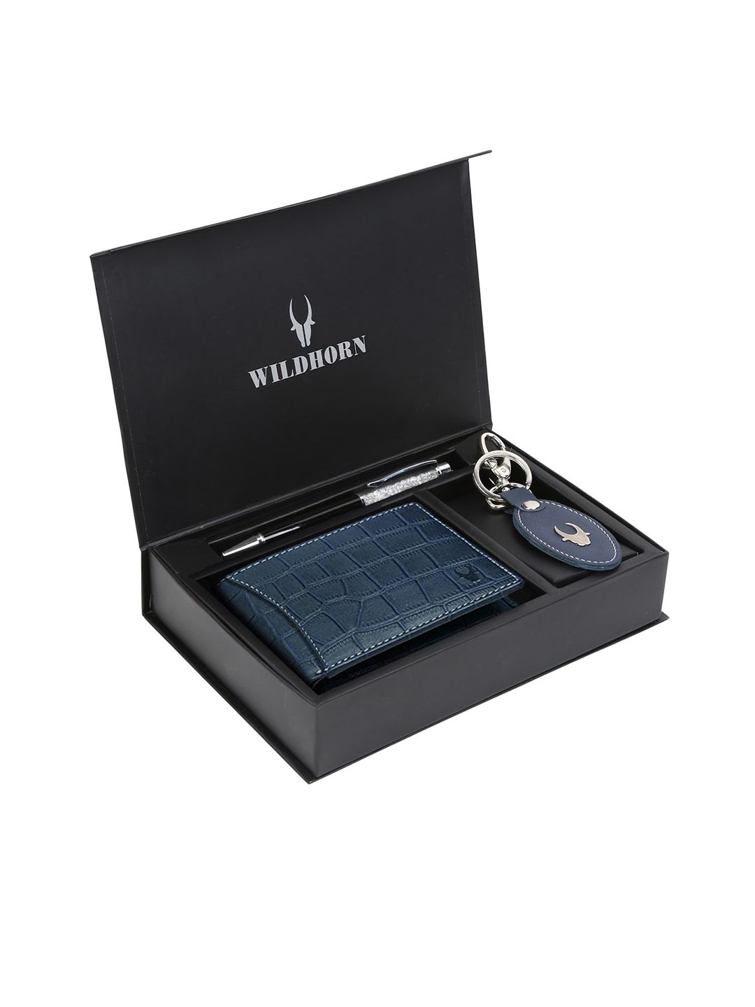 WildHorn Men Blue & Black RFID Protected Genuine Leather Wallet & Pen Accessory Gift Set-picture-22