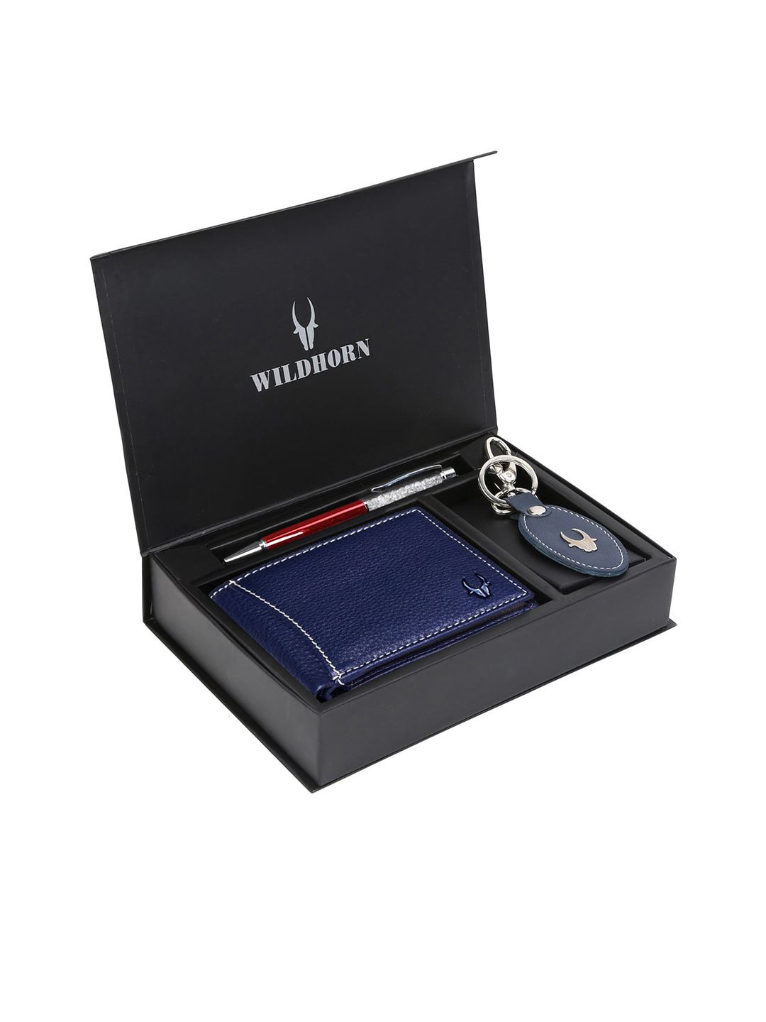 WildHorn Men Blue & Red RFID Protected Genuine Leather Accessory Gift Set-picture-21