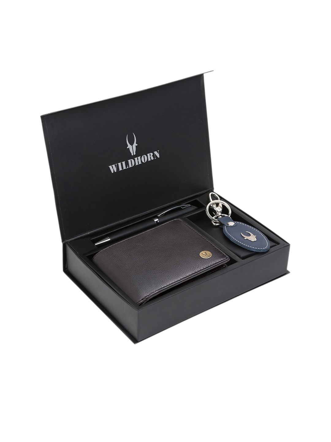WildHorn Men Black & Blue RFID Protected Genuine Leather Accessory Gift Set-picture-28