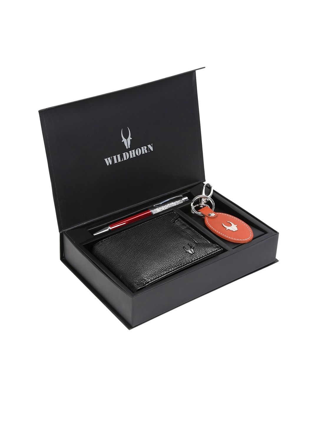 WildHorn Men Black & Orange RFID Protected Genuine Leather Wallet & Pen Accessory Gift Set-image-12