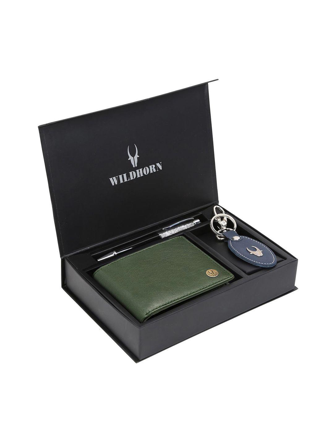 WildHorn Men Green & Blue RFID Protected Genuine Leather Accessory Gift Set-picture-34