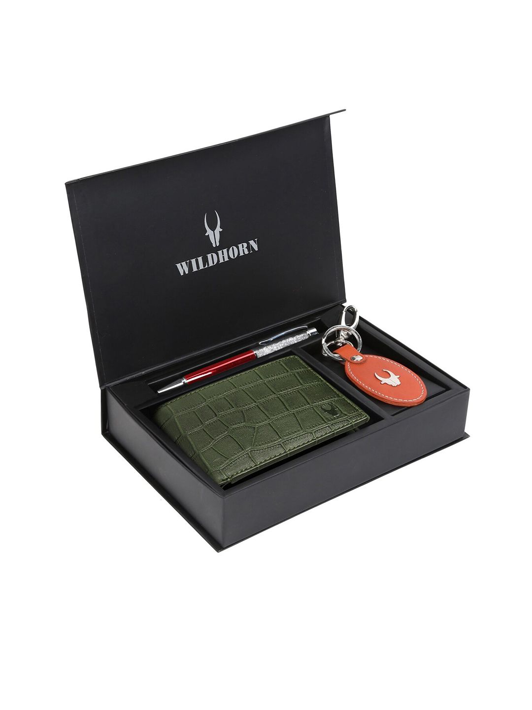 WildHorn Men Green & Orange RFID Protected Genuine Leather Accessory Gift Set-picture-17