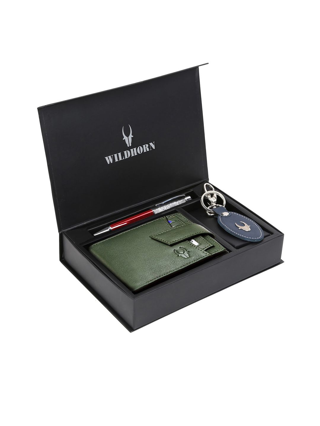 WildHorn Men Green & Blue RFID Protected Genuine Leather Accessory Gift Set-picture-40