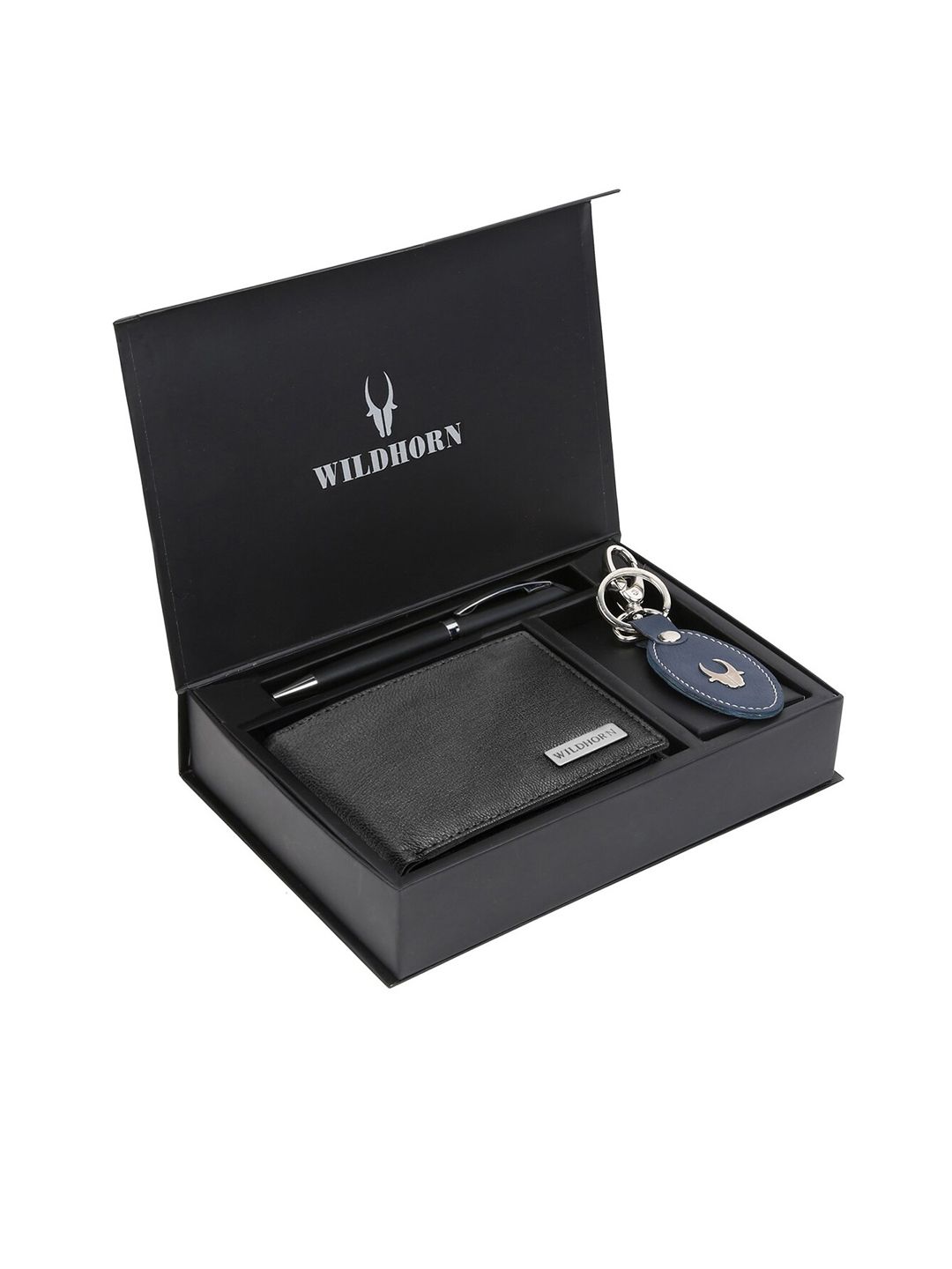 WildHorn Men Black & Blue RFID Protected Genuine High Quality Leather Accessory Gift Set-picture-11