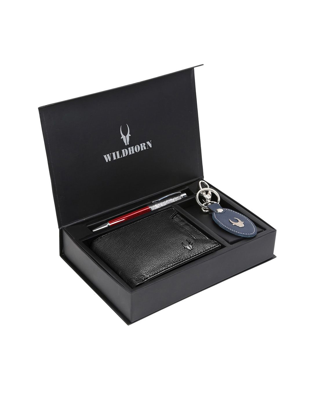 WildHorn Men Black & Blue RFID Protected Genuine Leather Wallet & Pen Accessory Gift Set-picture-26
