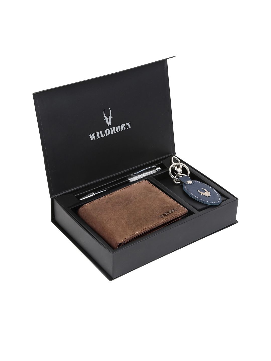 WildHorn Men Tan Brown & Blue RFID Protected Genuine Leather Accessory Gift Set-image-30