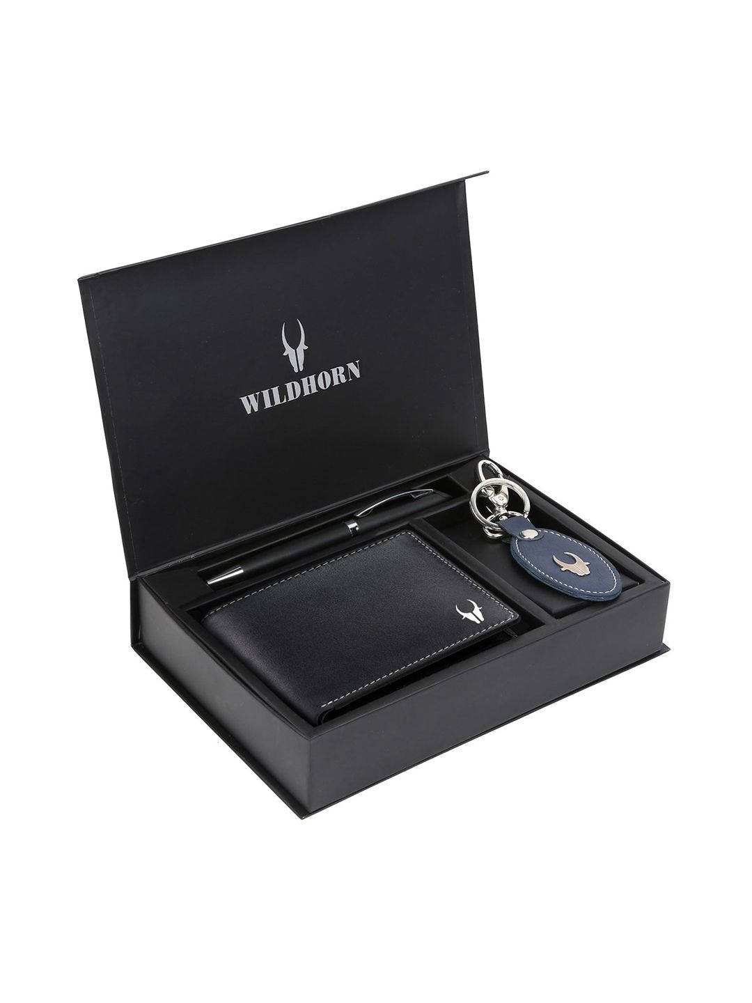 WildHorn Men Black & Blue RFID Protected Genuine High Quality Leather Accessory Gift Set-picture-24