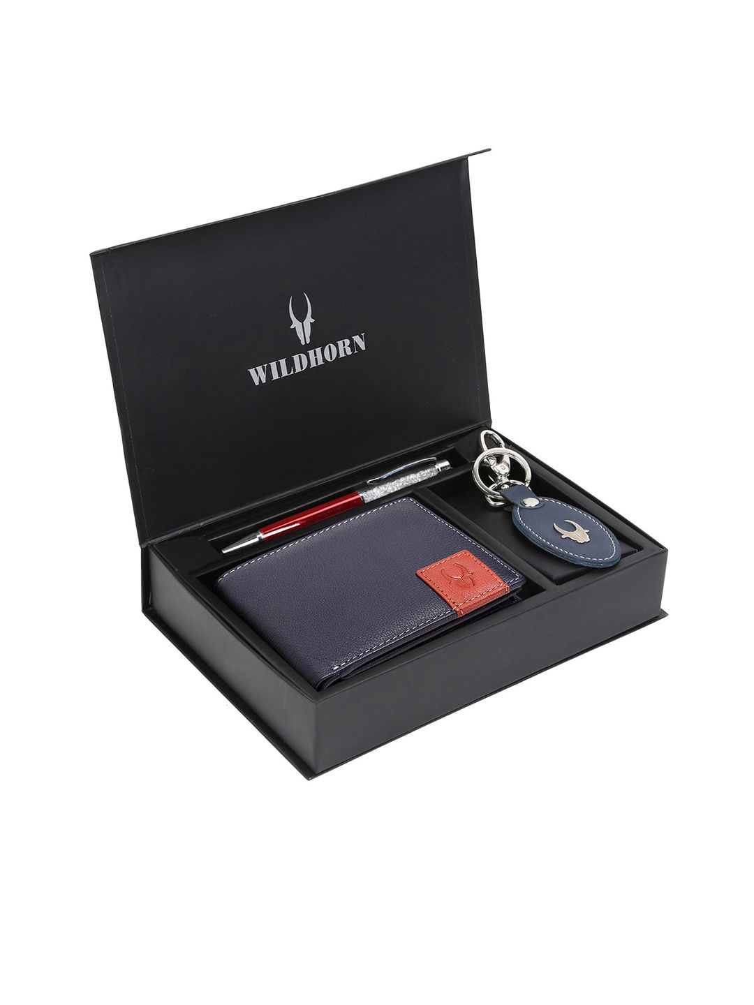 WildHorn Men Blue & Red RFID Protected Genuine Leather Accessory Gift Set-picture-53