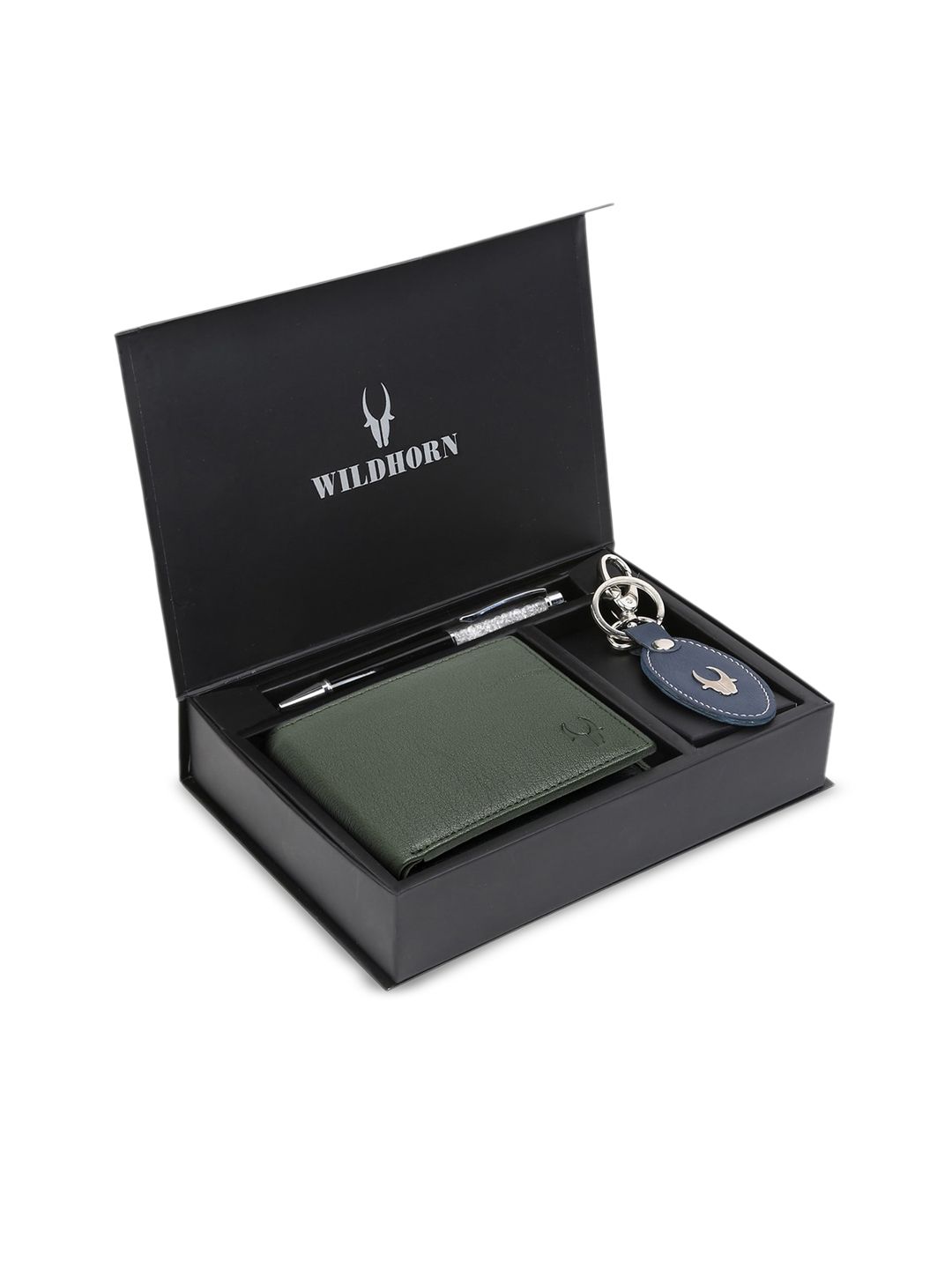 WildHorn Men Green & Blue RFID Protected Genuine High Quality Leather Accessory Gift Set-picture-17