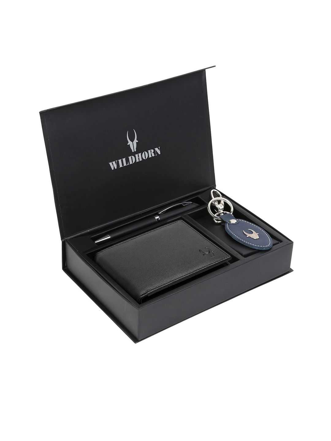 WildHorn Men Black & Blue RFID Protected Genuine High Quality Leather Accessory Gift Set-picture-30