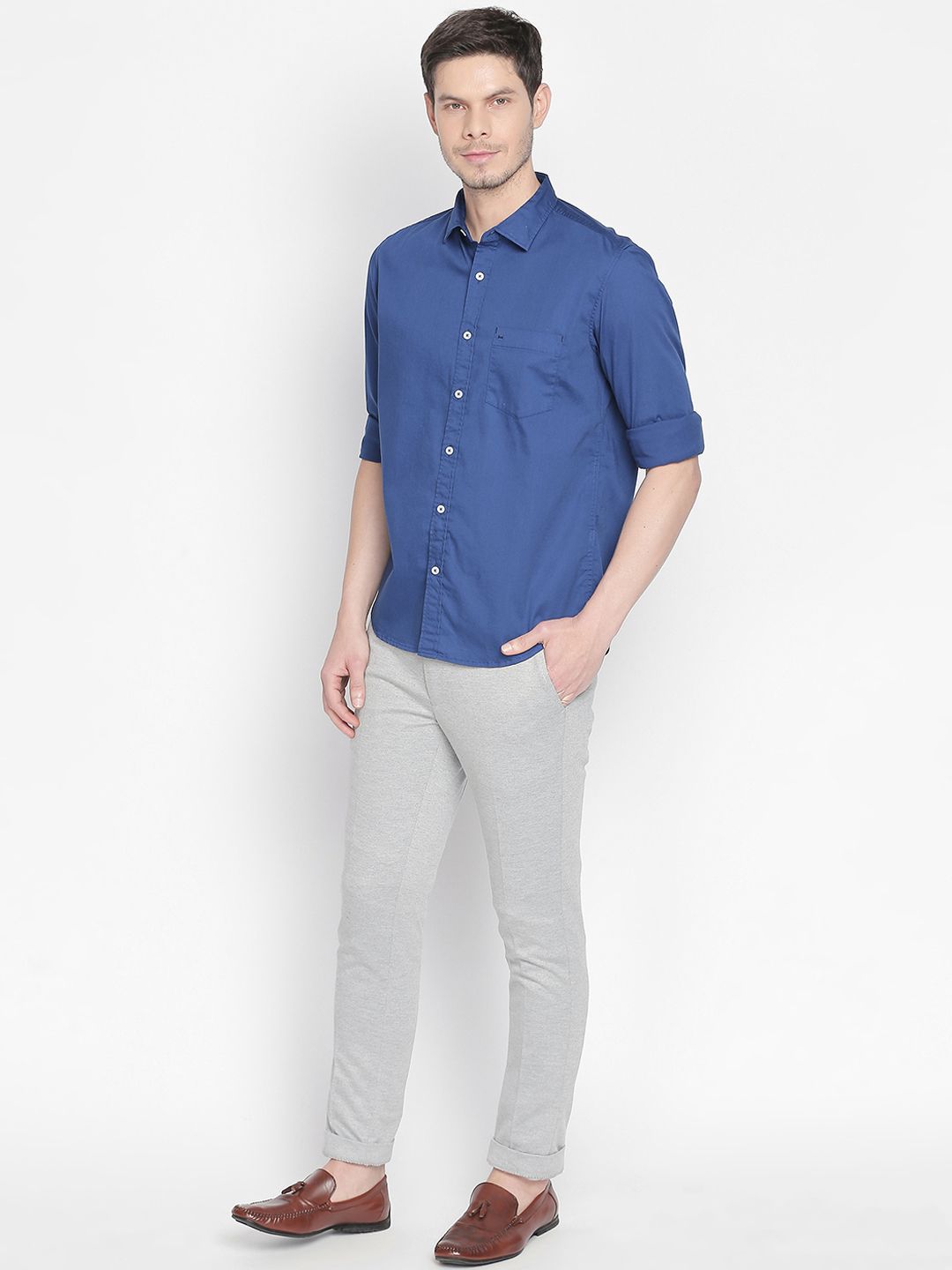 Men's Blue Cotton Standard Slim Fit Casual Shirt