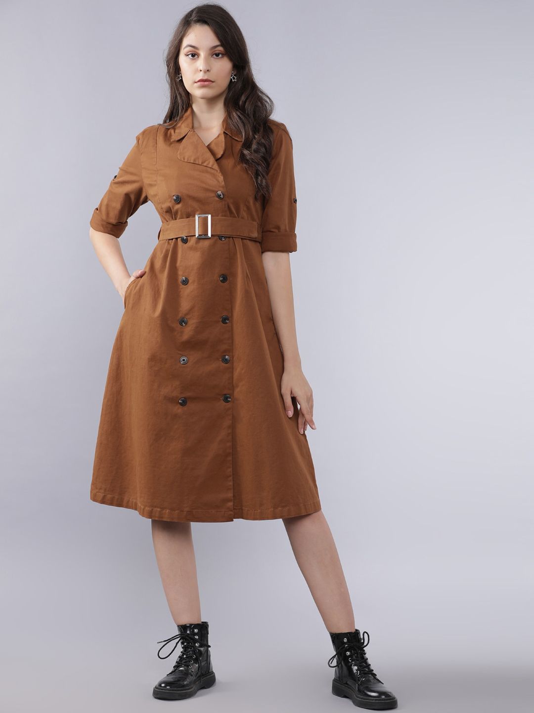 Tokyo Talkies Women Brown Solid Jacket Dress