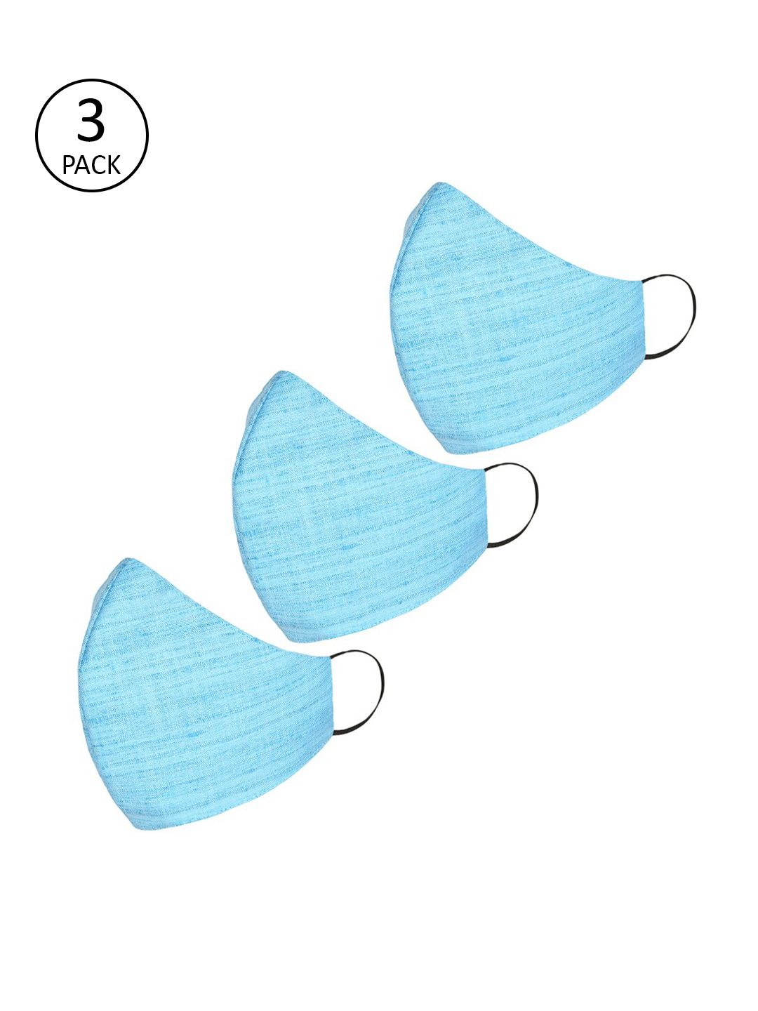 Tossido Men 3 Pcs Turquoise Blue Solid 3-Ply Reusable Cloth Masks-image-36