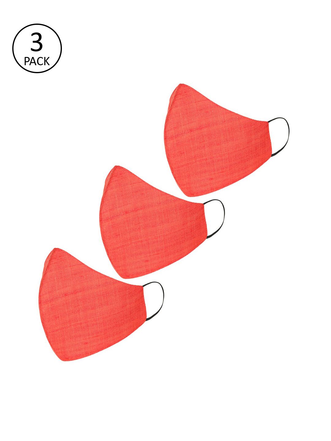 Tossido Men 3 Pcs Orange Solid 3-Ply Reusable Cloth Masks-image-5