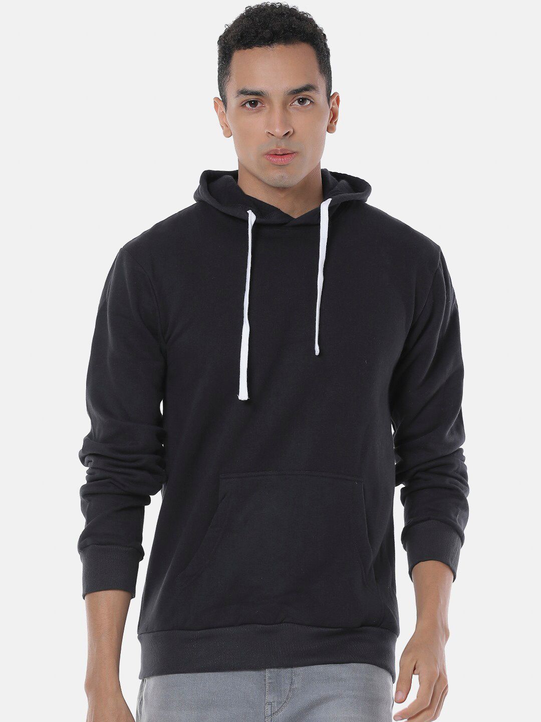 Campus Sutra Men Black Solid Hooded Sweatshirt-picture-25