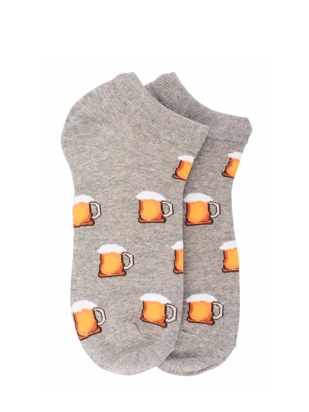 The Tie Hub Men Grey & Orange Beer Mug Patterned Ankle-Length Socks-picture-12