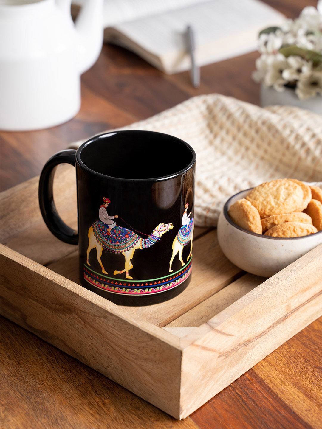 KOLOROBIA Black & Blue Royal Camel Printed Ceramic Mug-image-4