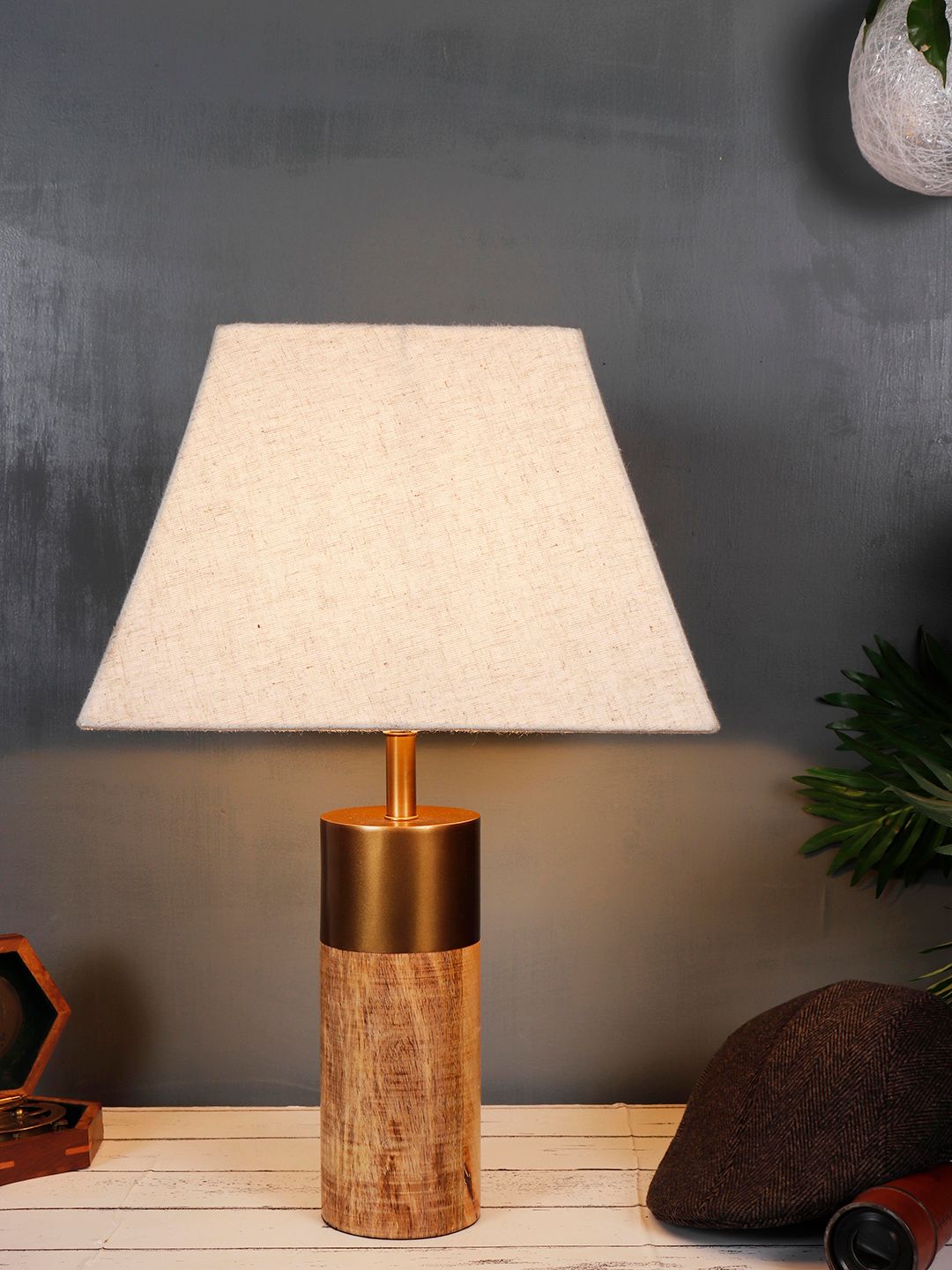 Grated Ginger Brown Self Design Frustum Bedside Lamp-picture-11