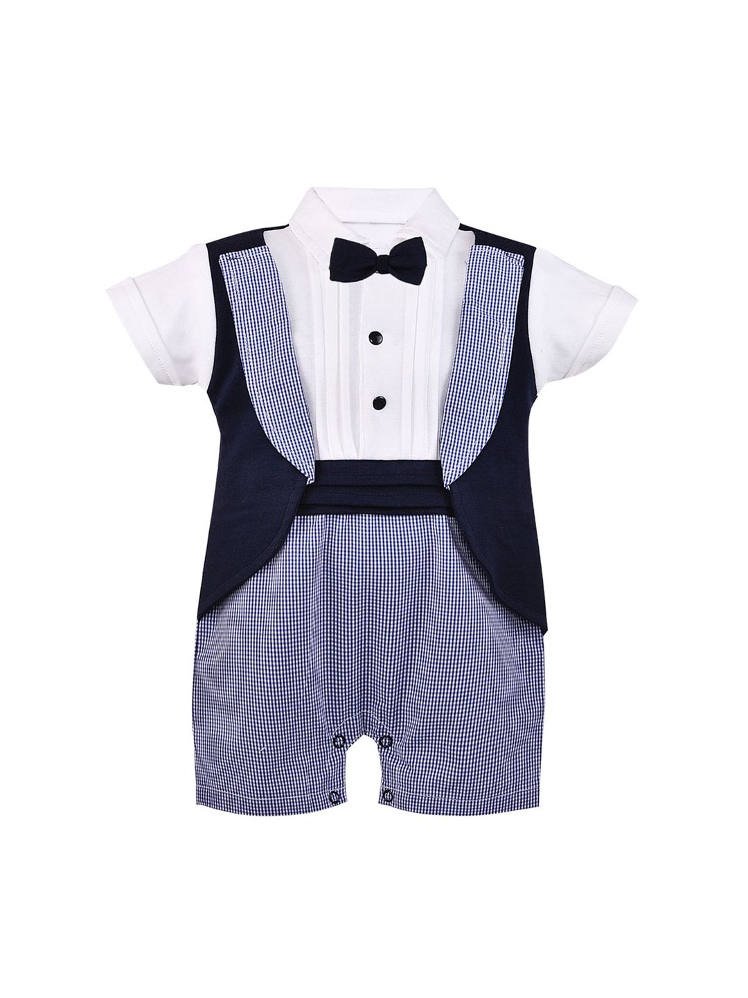 Wish Karo Infants Blue & Black Checked Romper-picture-22