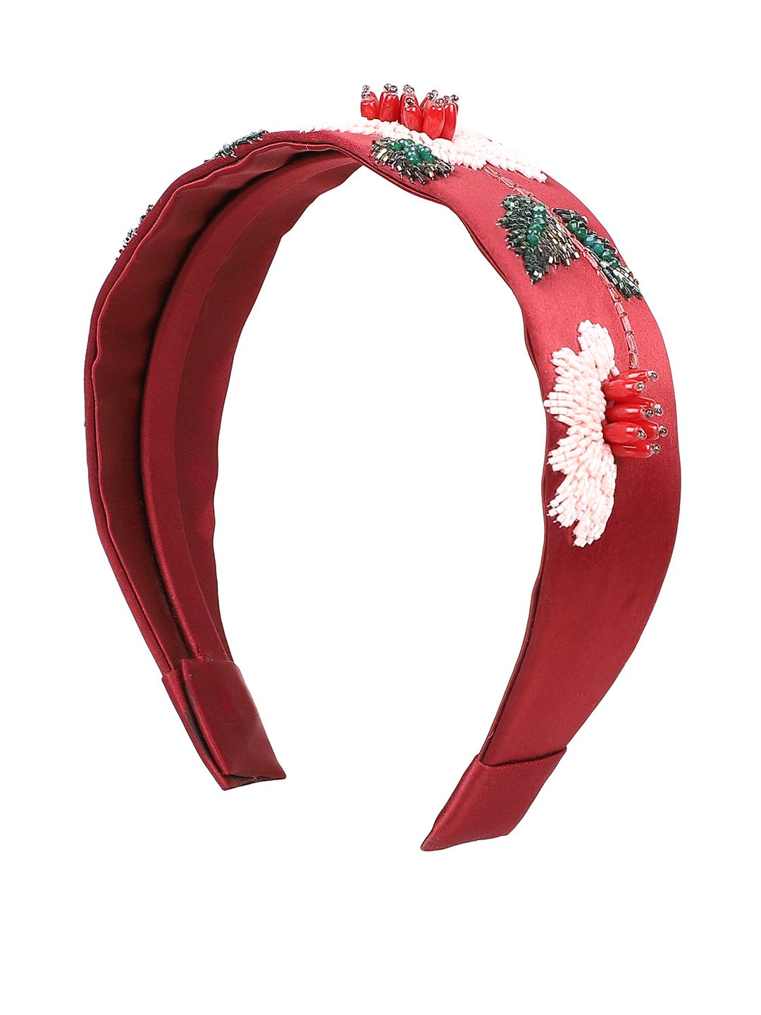 Anekaant Women Maroon Faux Silk Floral Embellished Hairband-image-19