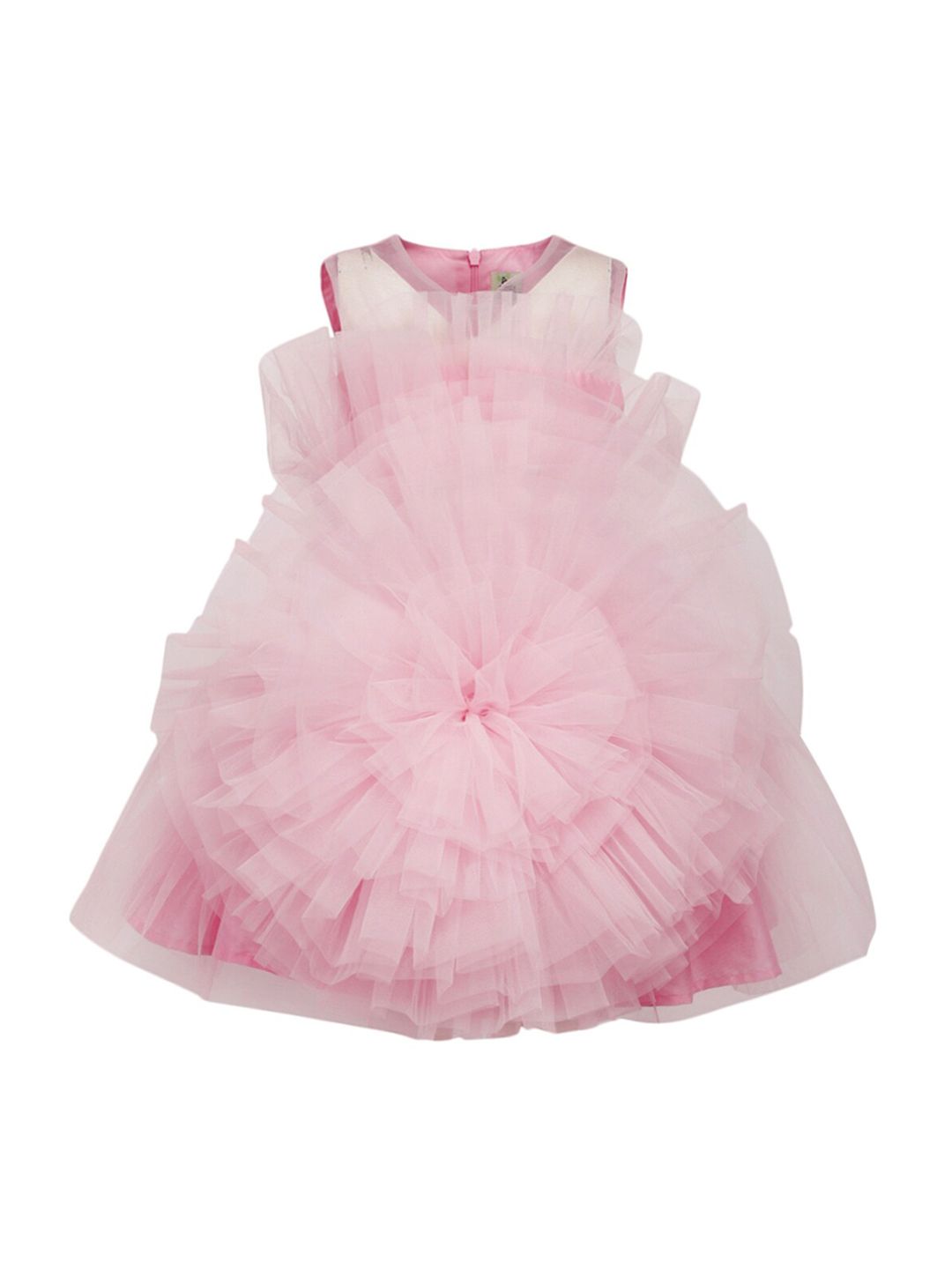 A Little Fable Girls Pink Solid Fit and Flare Dress-image-3