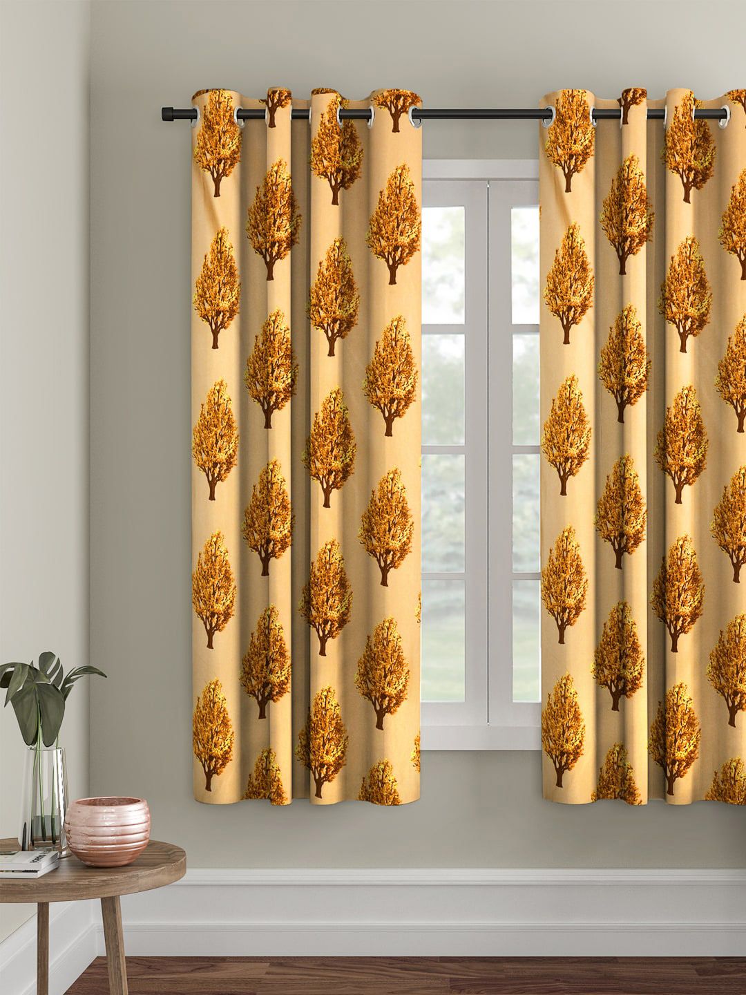 Cortina Golden Single Floral Window Curtain-image-11