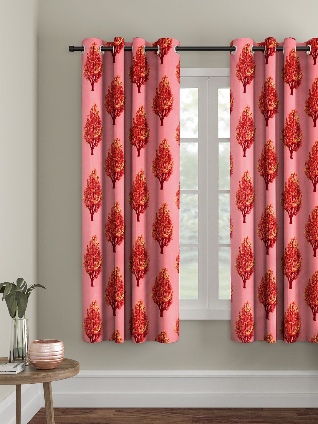 Cortina Pink Single Floral Printed Window Curtain-picture-39